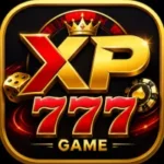 XP777 Game official logo with golden crown, dice and casino chip on black and gold background