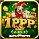 1PPP Game unique logo with golden text, joker mascot, treasure chest, and Top2down.com branding.