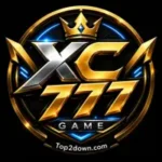 XC777 Game logo with a premium black and gold circular design, crown icon, and Top2down.com branding.